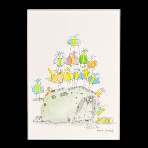 "SLEEPING DOG & BIRDS #5"~ Original Ink and Acrylic Illustration by Mike Jones