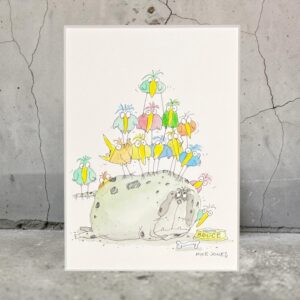 "BRUCE DOG & BIRDS #9"~ Original Ink and Acrylic Illustration by Mike Jones