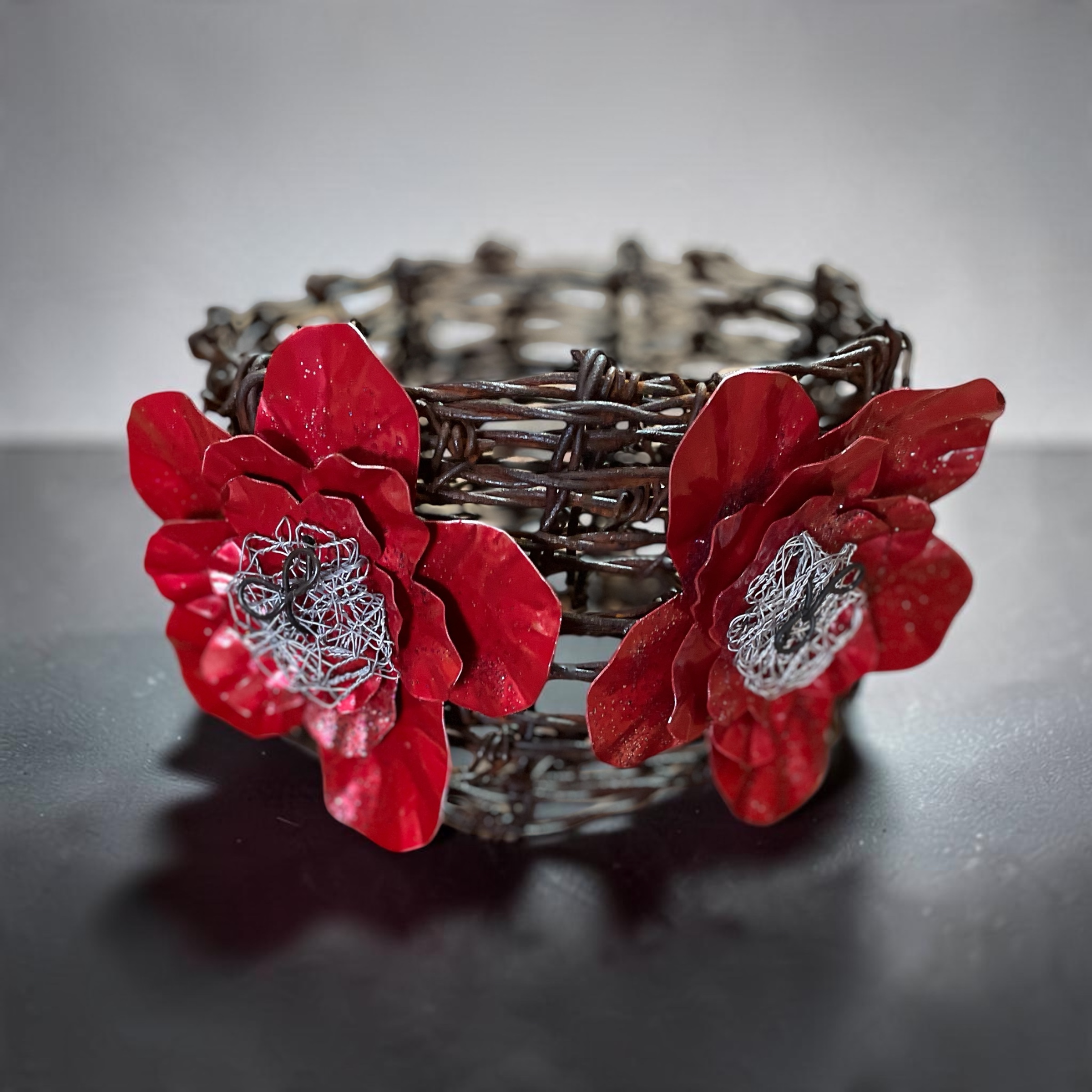 "BARBED WIRE POT-HOLDER" ~ with Red Flowers by Lynelle Smith - Image 6