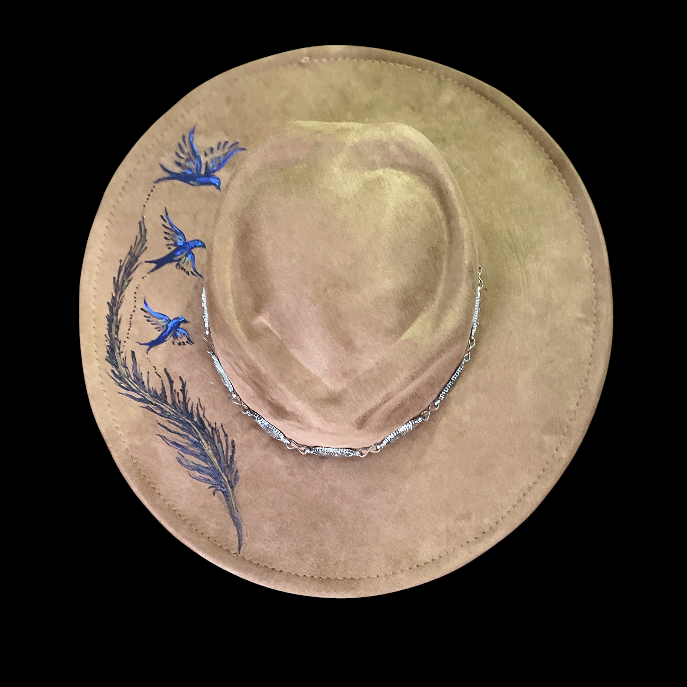 "BLUEBIRDS" ~ Decorated Felt Hat by Chris Young - Image 4