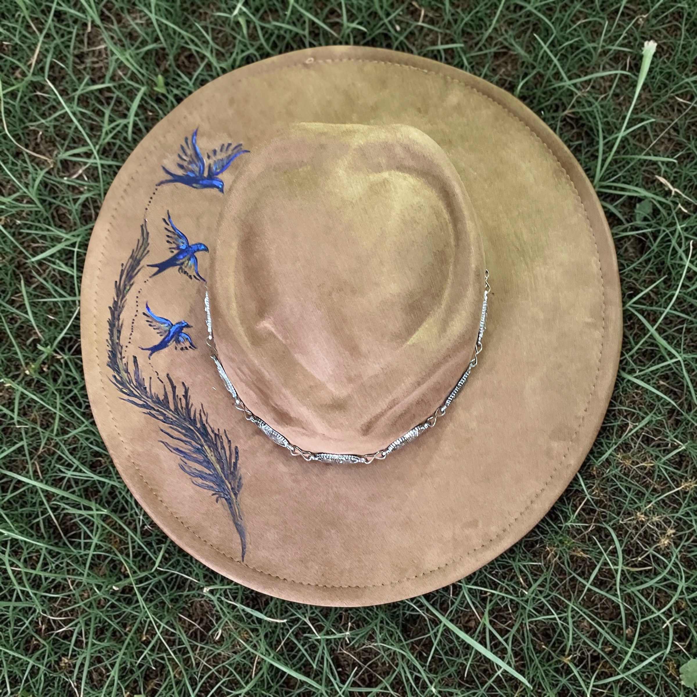"BLUEBIRDS" ~ Decorated Felt Hat by Chris Young