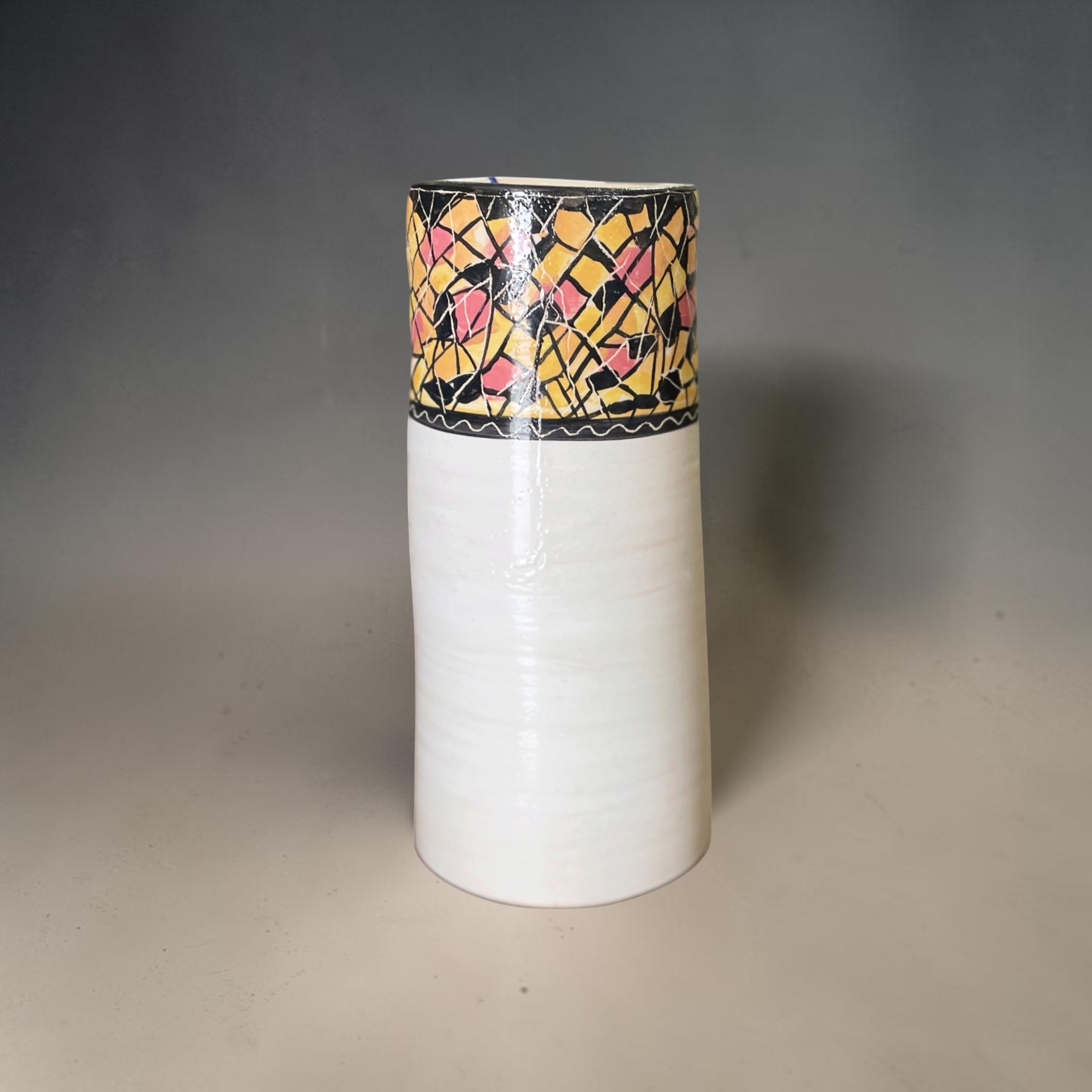 "WHITE VASE WITH MOSAIC LOOK TOP" ~ Wheel Thrown Pottery by Julie Buckworth - Image 5