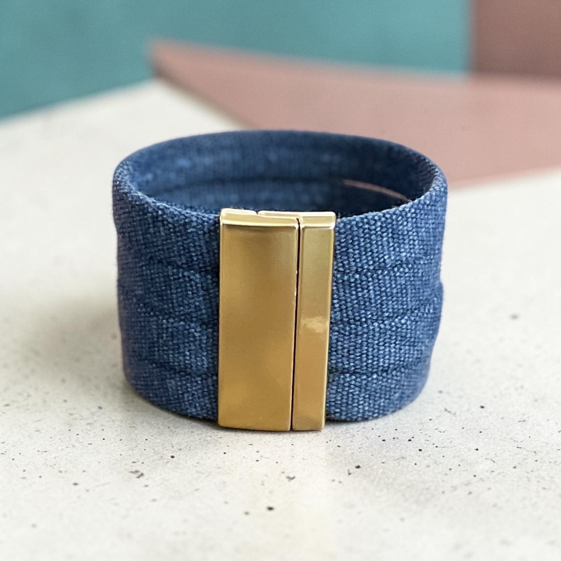 "THICK CANVAS 4 ROW CUFF" ~ in Denim Blue by Wanita Stanley