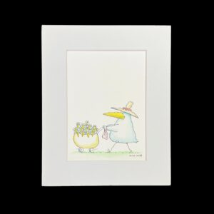 "BIRD PUSHING PRAM #10"~ Original Ink and Acrylic Illustration by Mike Jones