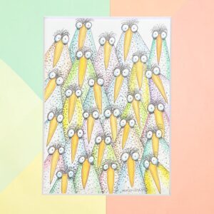 "FLOCK OF SPOTTY BIRDS #14"~ Original Ink and Acrylic Illustration by Mike Jones