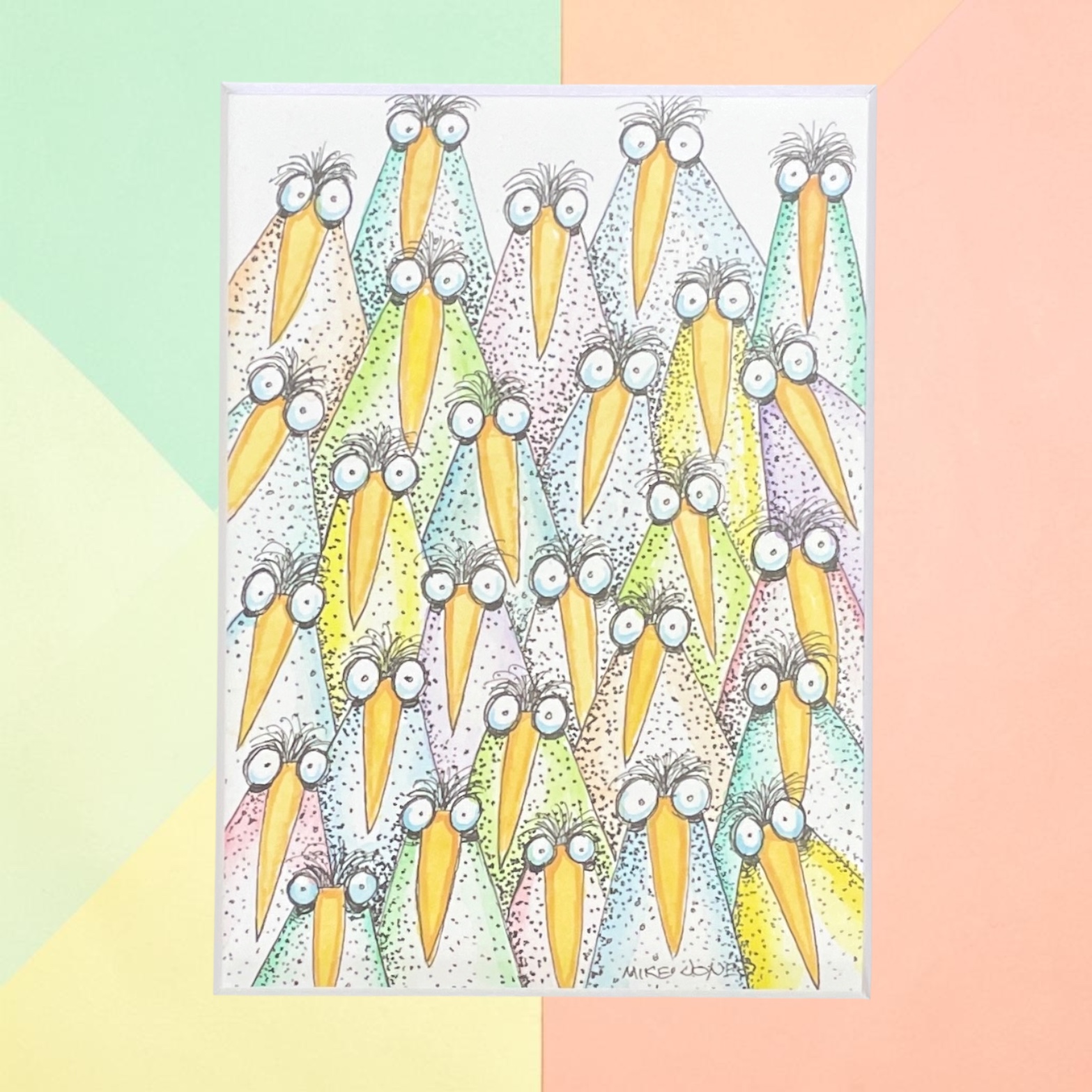 "FLOCK OF SPOTTY BIRDS #14"~ Original Ink and Acrylic Illustration by Mike Jones