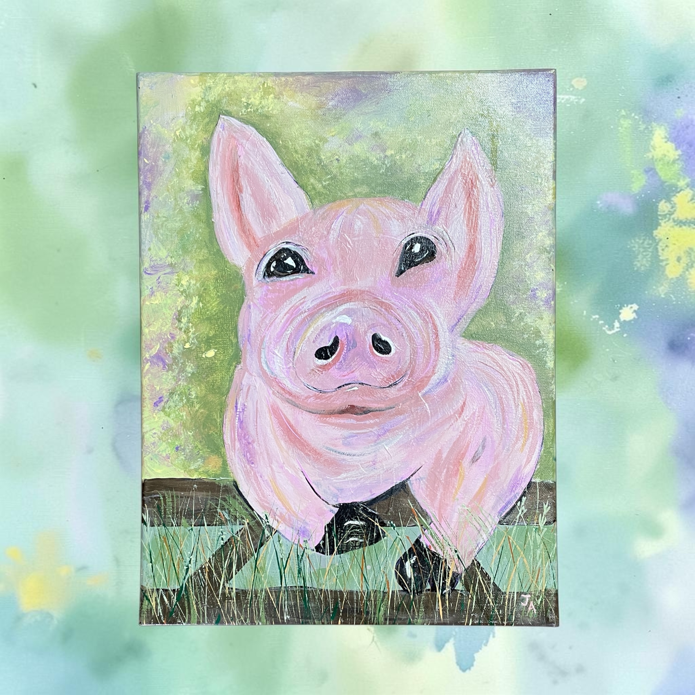 "NOSEY PIG" ~ Original Acrylic Painting by Julie Burton-Jones
